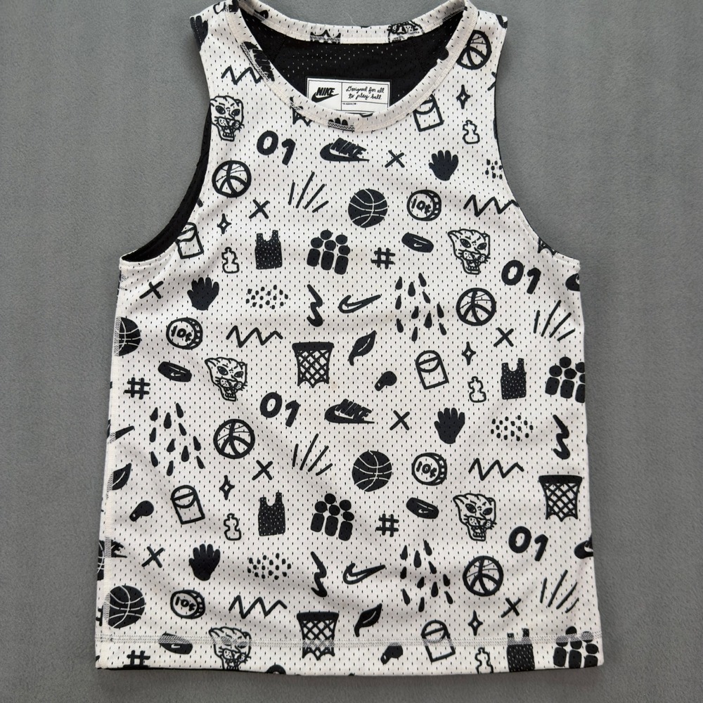 Nike Youth Small Reversible Basketball Jersey Black White Doodle Panther